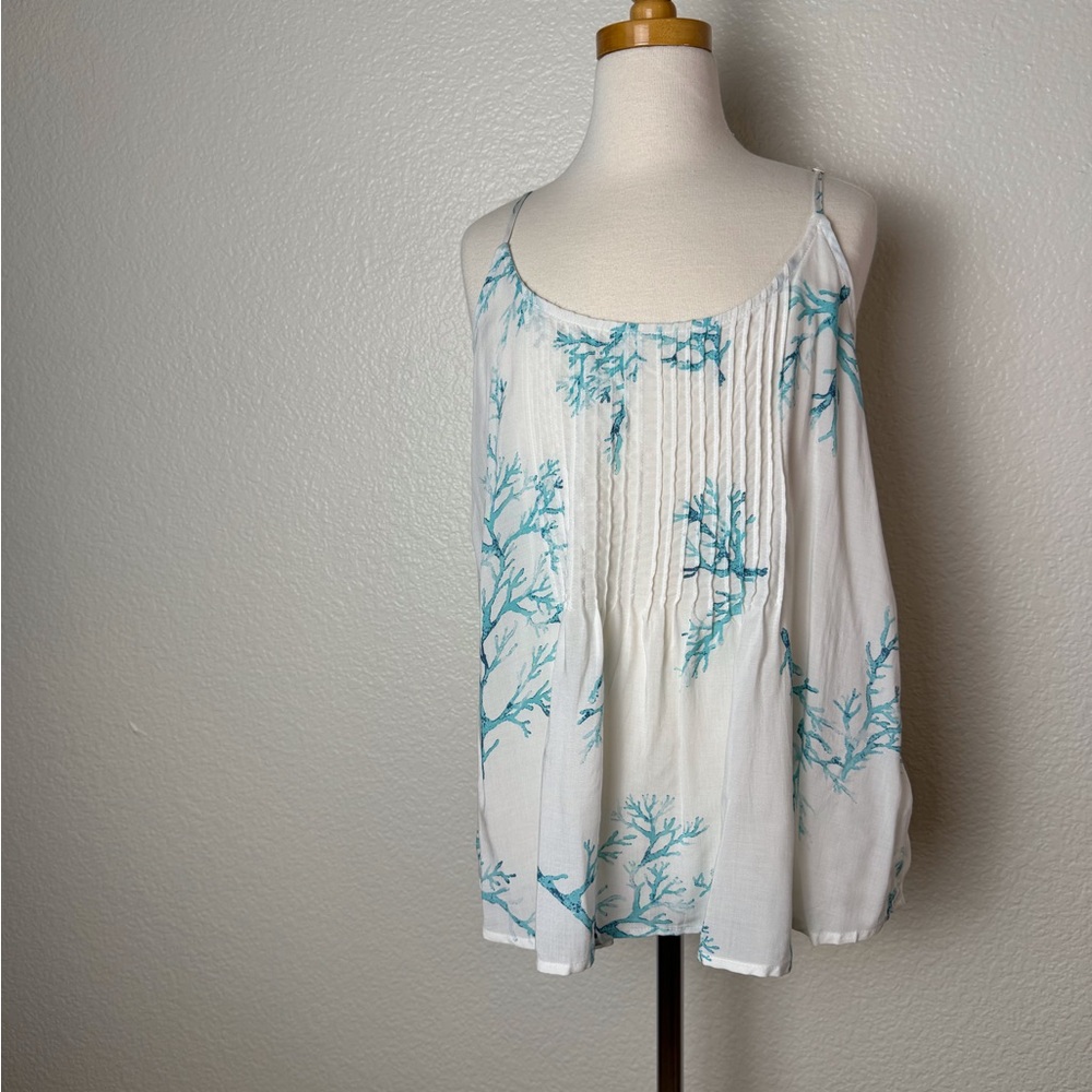 Womens Sz Small Old Navy camisole aqua sea coral print rayon adj straps Tank